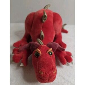 Manhattan Toy Company RED & Silver CROUCHING DRAGON Plush 12" Stuffed Animal